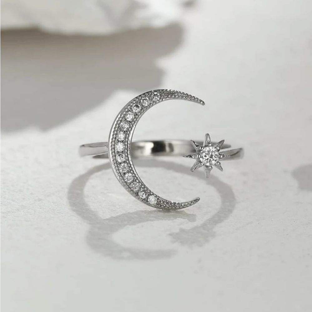 5/$25 Silver Color Moon Decor Ring Adjustable